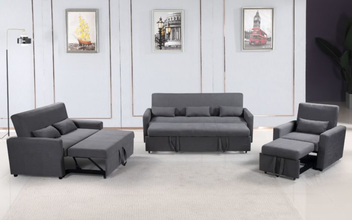 Transformer 3-PC convertible sofa bed Set – Charcoal Grey