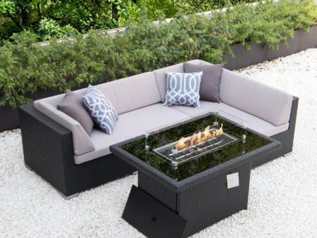 Small L with fire table and light grey cushions