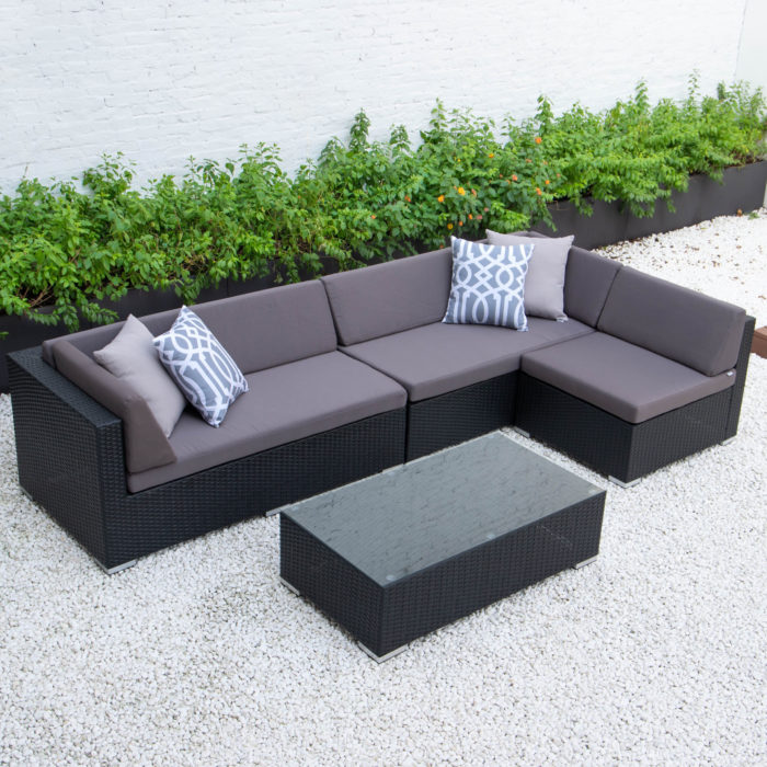 Classic L with glass table in dark grey cushions